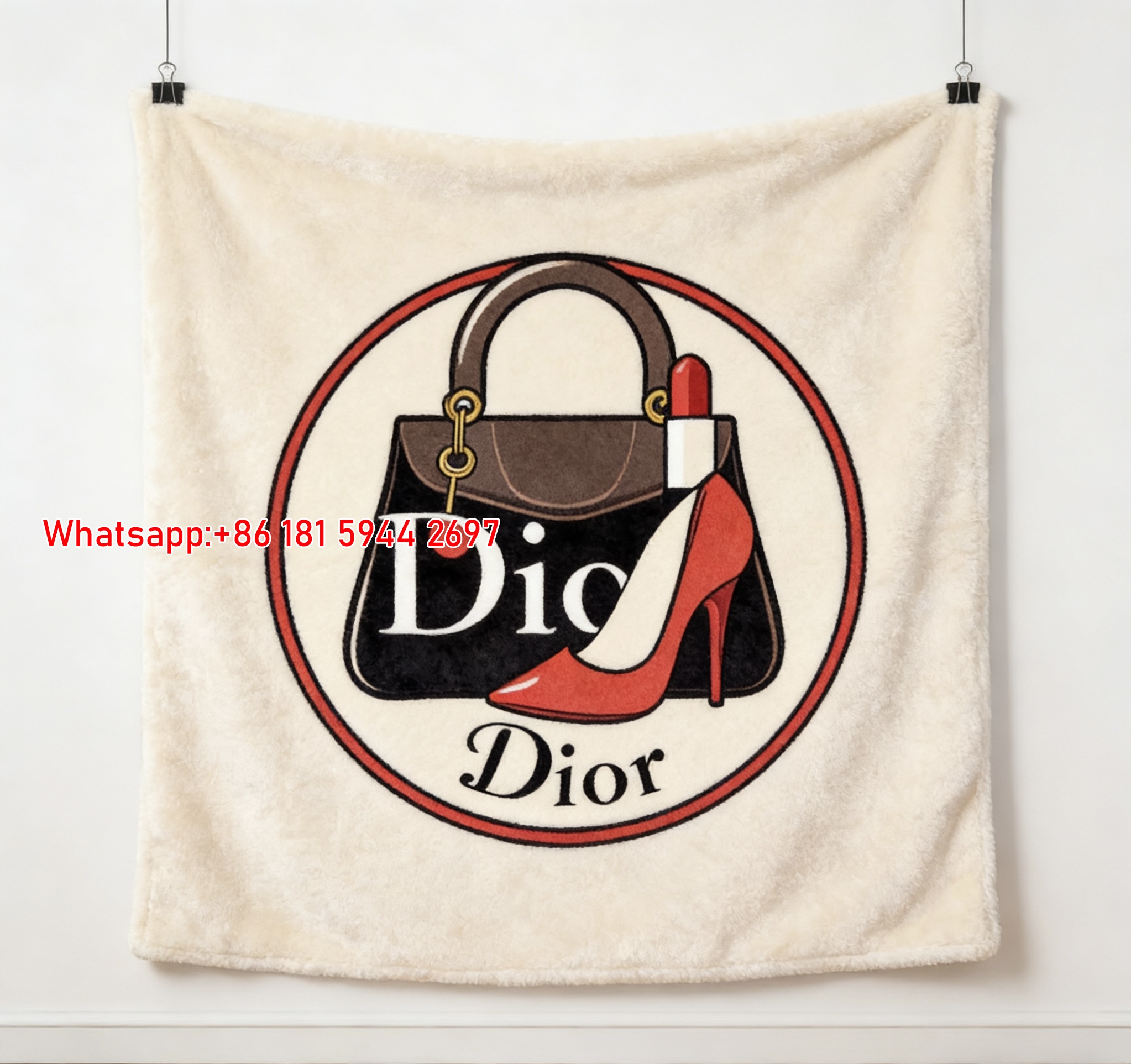 Dior Vintage Handbag & Heel Art Flannel Throw Blanket Sofa Cover Blanket D397